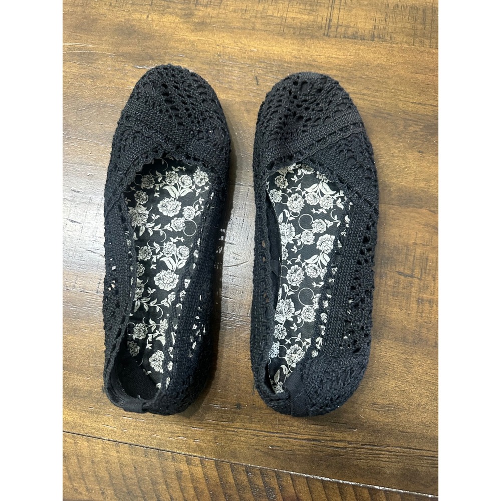 Faded Glory Womens Black Crochet Ballet Flats Floral Insole Shoes Size 7